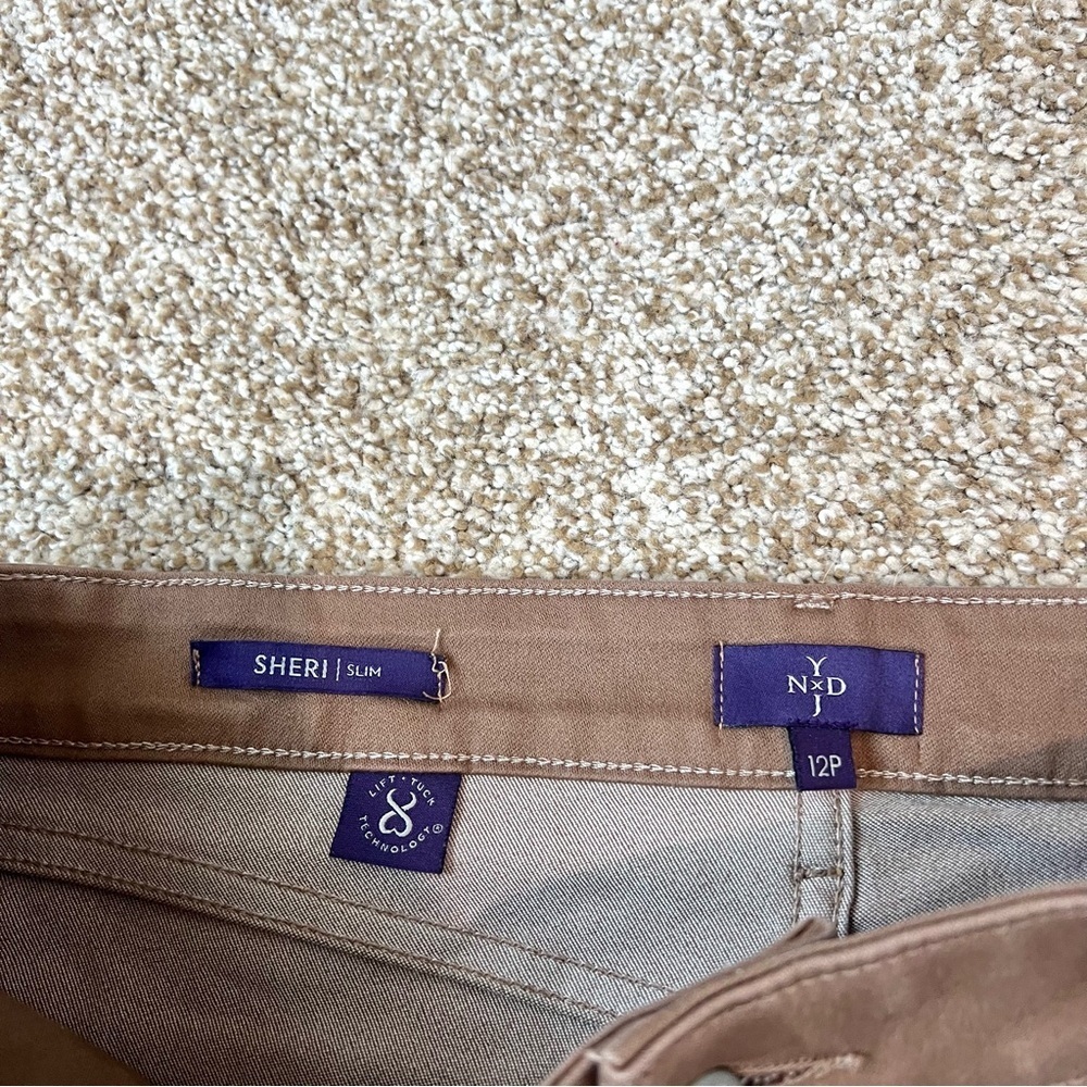 NYDJ Sheri Slim Jeans 12P Petite Taupe Brown Stretch Denim Mid Rise Straight - Picture 7 of 15